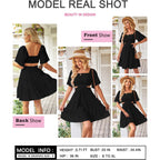 Wimsihal Women'S Summer Dresses Square Neck Casual Short Sleeves Elastic Waist Party Mini Dress