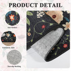 DUKINO 2x3 Rugs for Entryway, Floral Indoor Washable Door Mat, Non Slip Boho Small Rug for Kitchen, Soft Low Pile, Front Door Throw Rug for Entrance, Bedroom, Kitchen, Laundry, Bathroom, Black
