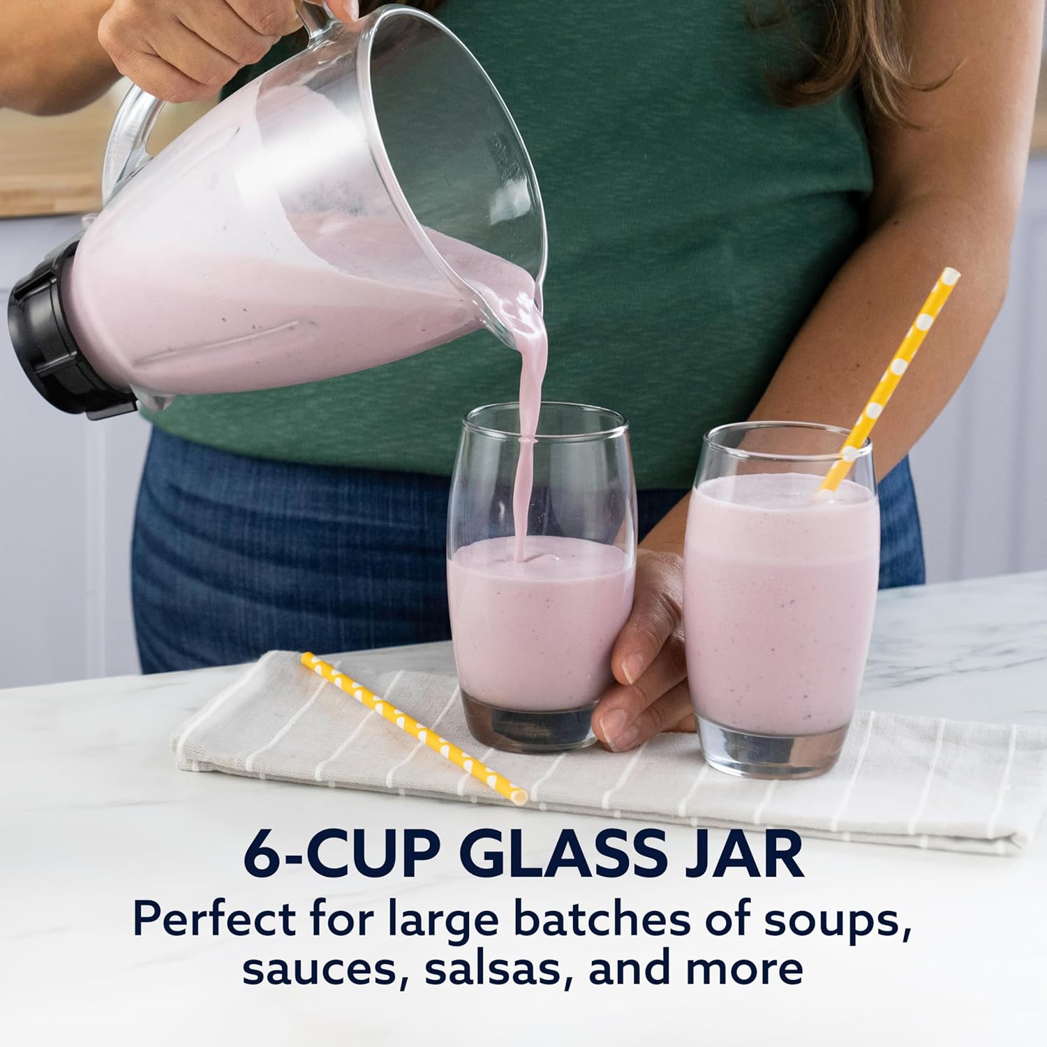 Oster Pro 1200 Smoothie Blender With Glass Jar & 24Oz To-Go Cup, Countertop Kitchen Blender With 7 Speeds, 1200W Power, Brushed Nickel