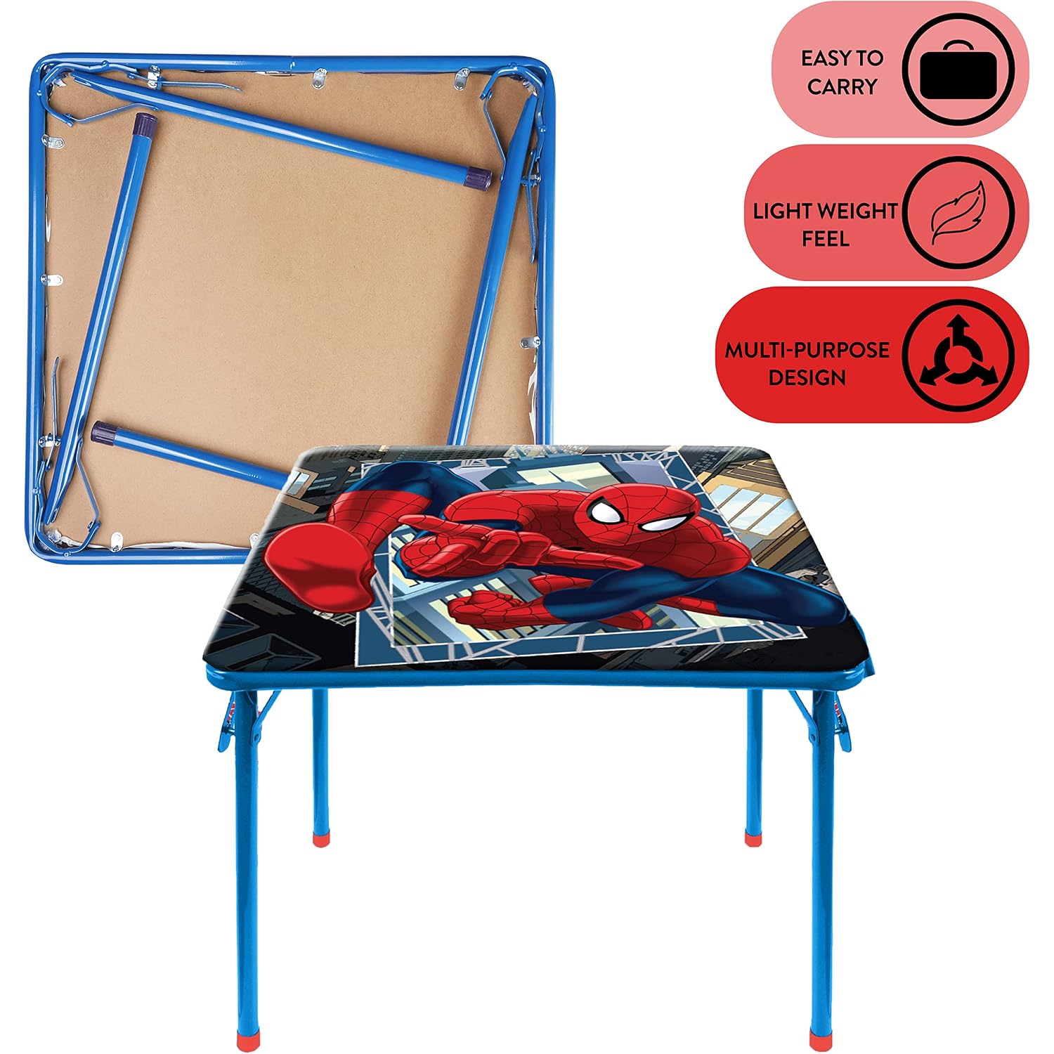Idea Nuova Marvel Spiderman 3 Piece Children'S Activity Square Table And Chair Set, Ages 3+ (Nn201039)