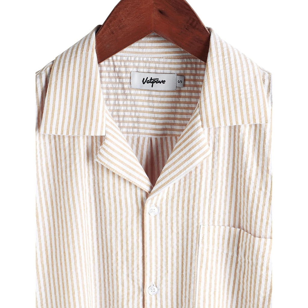Vatpave Mens Striped Summer Shirt Casual Button Down Short Sleeve Beach Shirts Cotton Shirts For Men