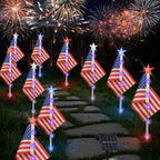 4Th Of July Decorations Outdoor American Flag Lights, 6-Pack Red White And Blue Solar Stars Lights With 6 Usa Flags & 30Led,Bright Patriotic Pathway Lights For Memorial Day Yard Lawn Decor