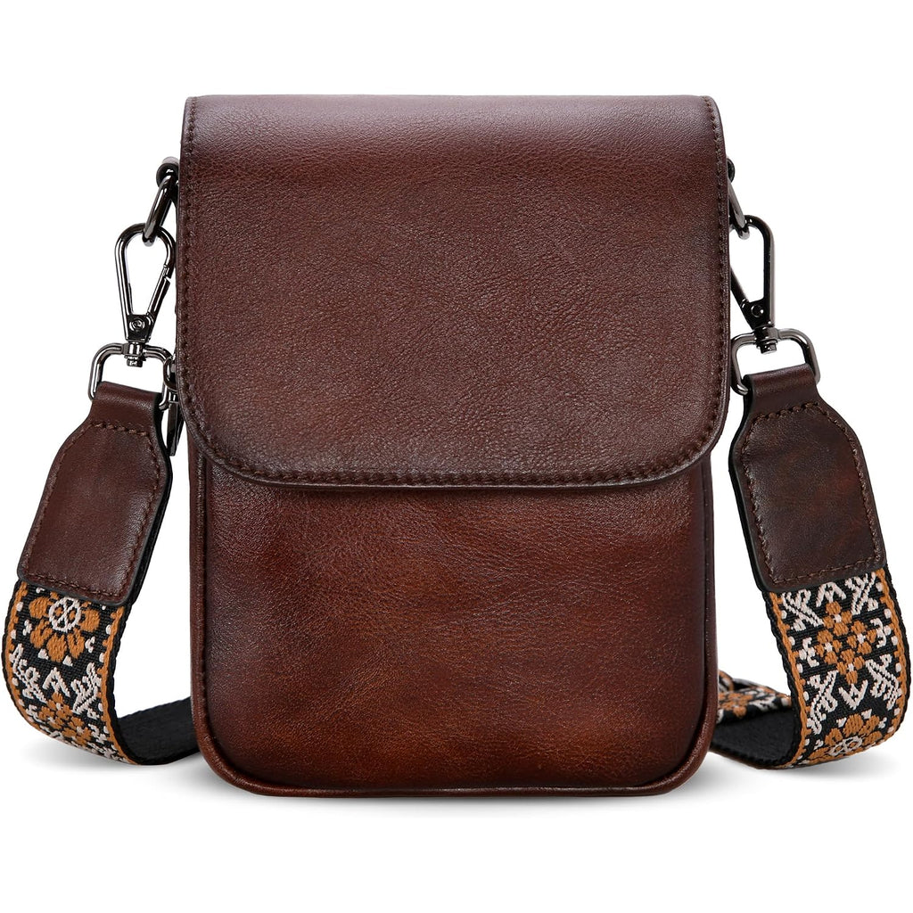 Heshe Leather Small Crossbody Bags For Women Rfid Blocking Cell Phone Purse Anti-Theft Travel Bag With Wide Straps