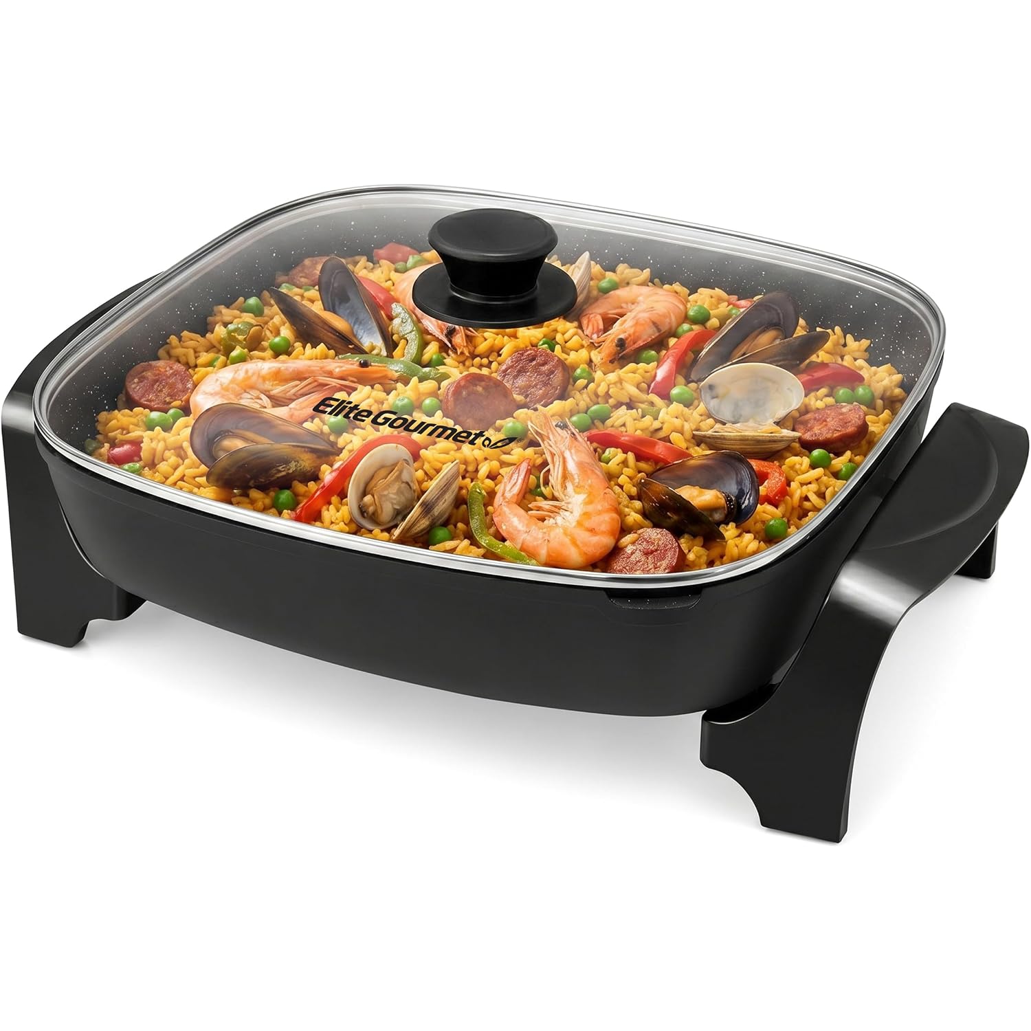 Elite Gourmet Eg-6203# Extra Deep 16"X13" (10.5 Qt.) Non-Stick Electric Skillet With Glass Vented Lid & Pour Spout | Dishwasher Safe, Long-Lasting Non-Stick, 200-400°F | Serves 6-8, Black