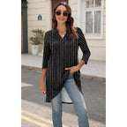 Women's 3/4 Sleeve Notch V Neck High Low Loose Fit Long Tunic Tops Shirts Blouses M-3XL