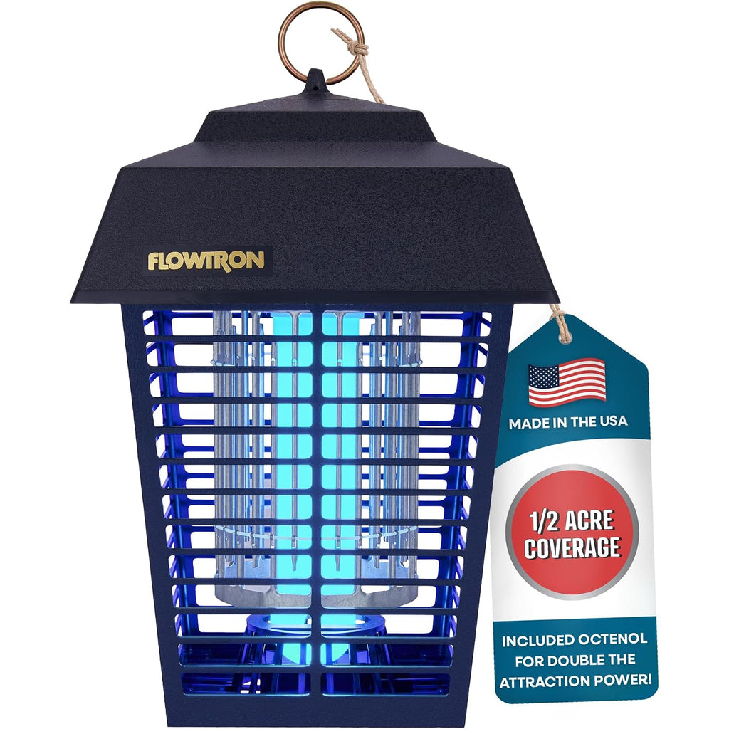 Flowtron Electric Bug Zapper, 1/2 Acre Outdoor, 15W Uv, 5600V, Octenol Lure | Enjoy Mosquito-Free Evenings Outdoors - Uv Light And Octenol Lure Eliminates Flies, Gnats, And Beetles - Ul And Etl Certified