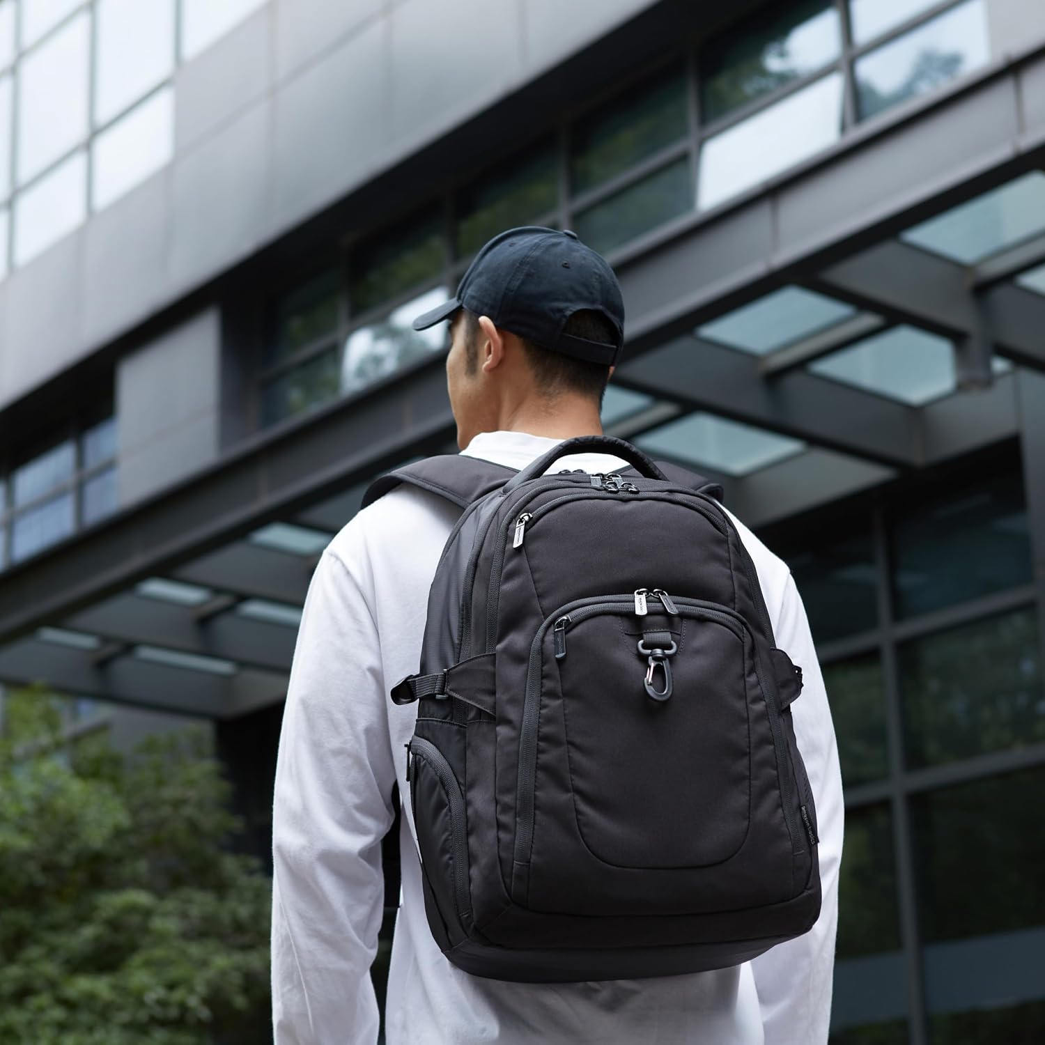 Amazon Basics Travel Laptop Backpack With Multiple Pockets And Compartments For 17 In / 43.1 Cm Laptop, Water Resistant, Spacious With Padded Shoulder Straps, Black