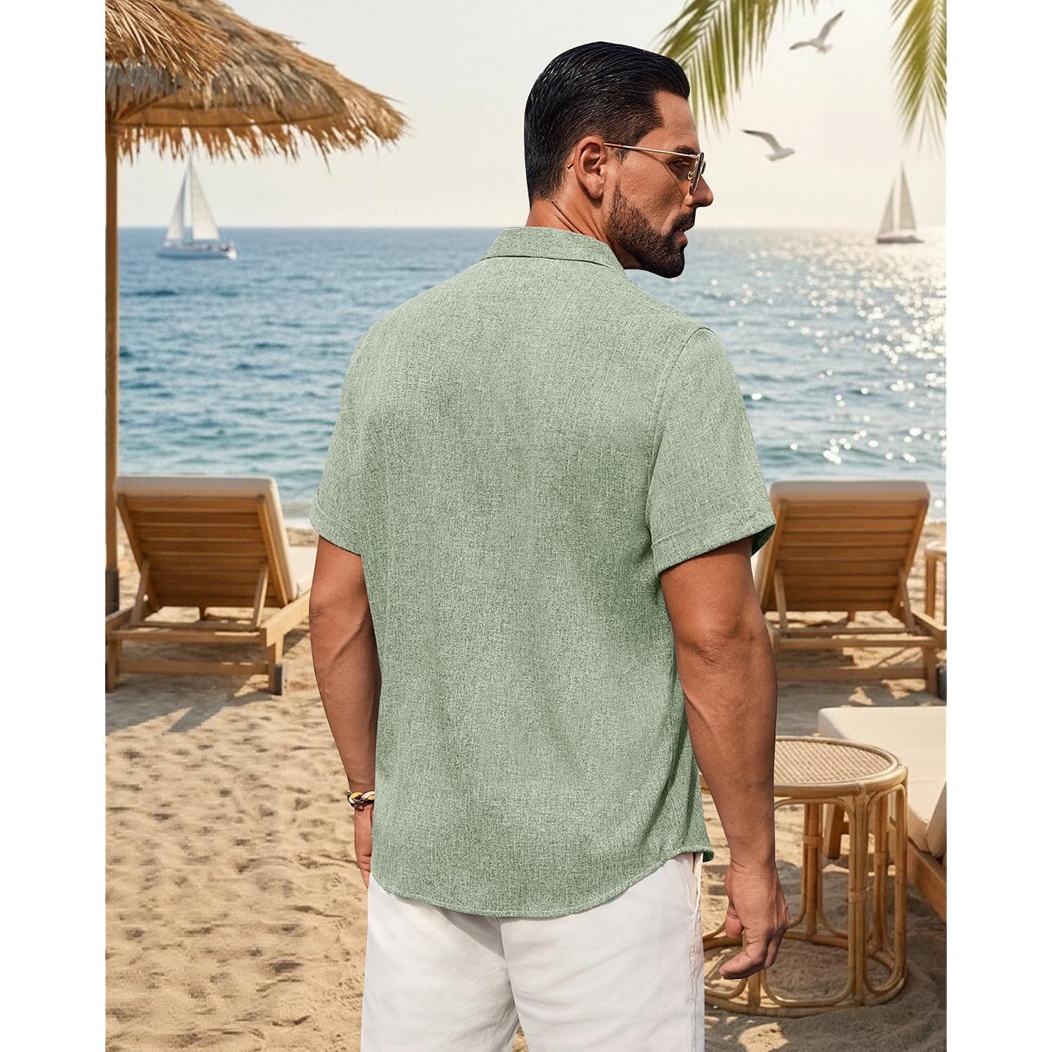 Mens Linen Shirt Short Sleeve Button Down Shirt Summer Casual Beach Tops | Lightweight Breathable, Shrink-Resistant, Linen Texture, Relaxed Fit Button Up, For Vacation Wedding Work Office Date Daily