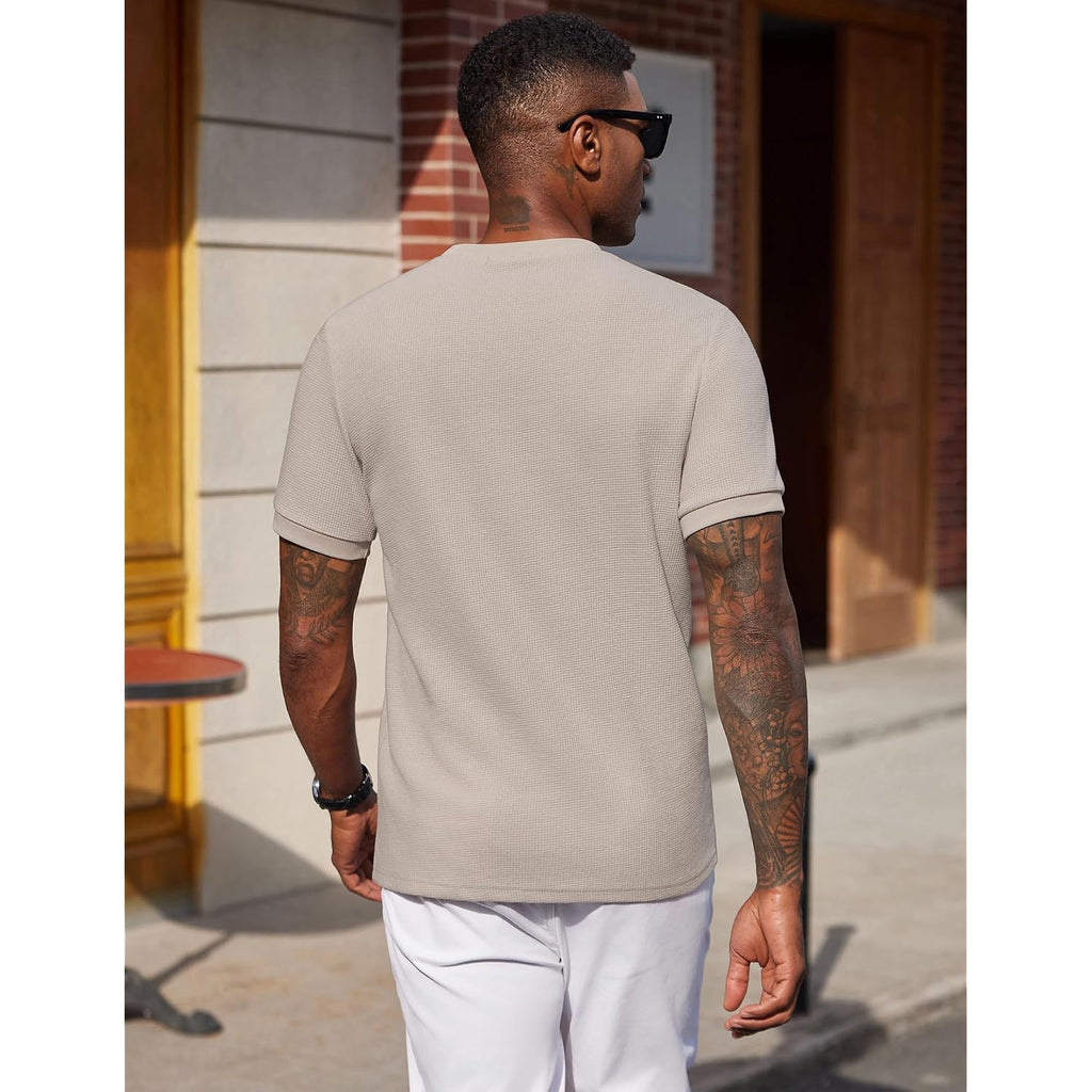 Coofandy Men'S Waffle T-Shirts Short Sleeve Casual Crew Neck Shirt Summer Plain Pullover Tees