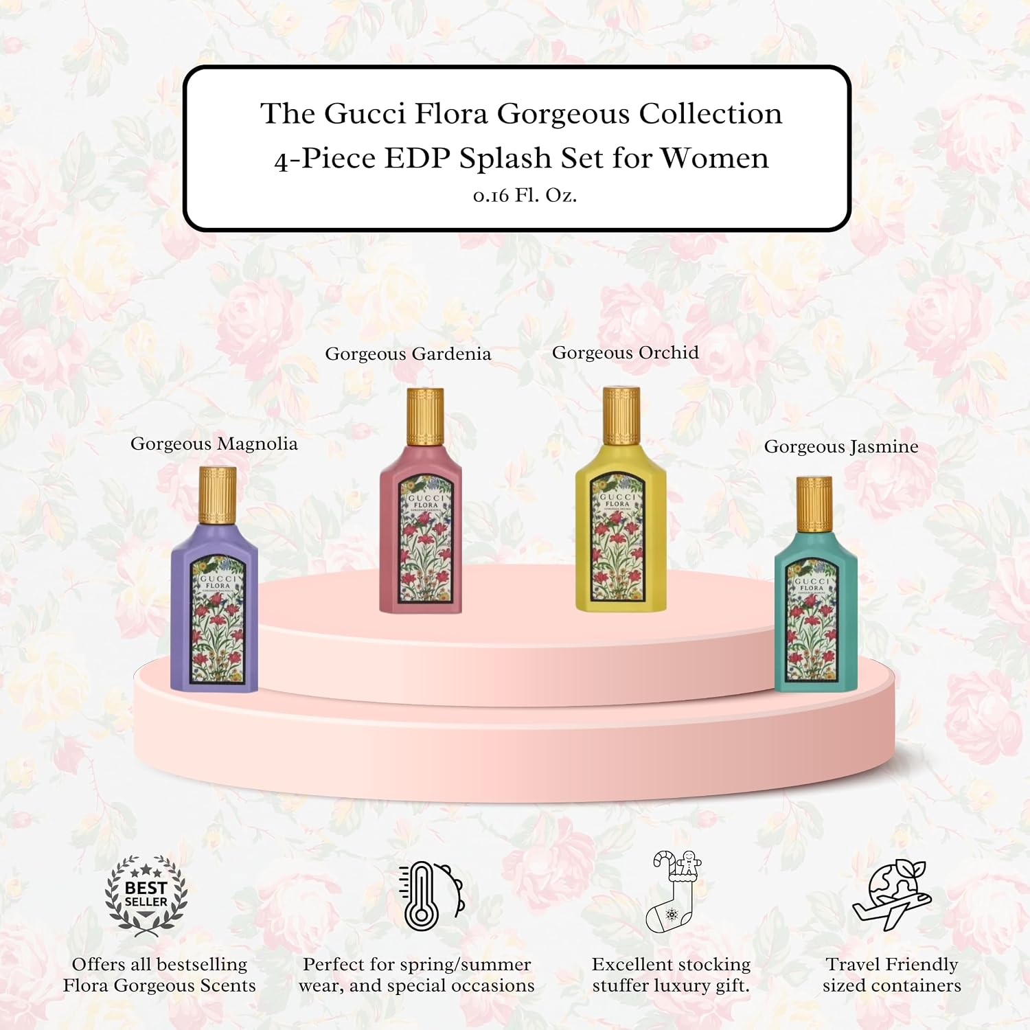 Gucci Flora Perfume Gift Set Travel Edp Splash Collection (4 X 0.16 Fl Oz)