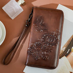 Womens Wallet Rfid Embossed Vegan Leather Multi Card Slots Wallets Large Capacity Wristlet Travel Purse for Women