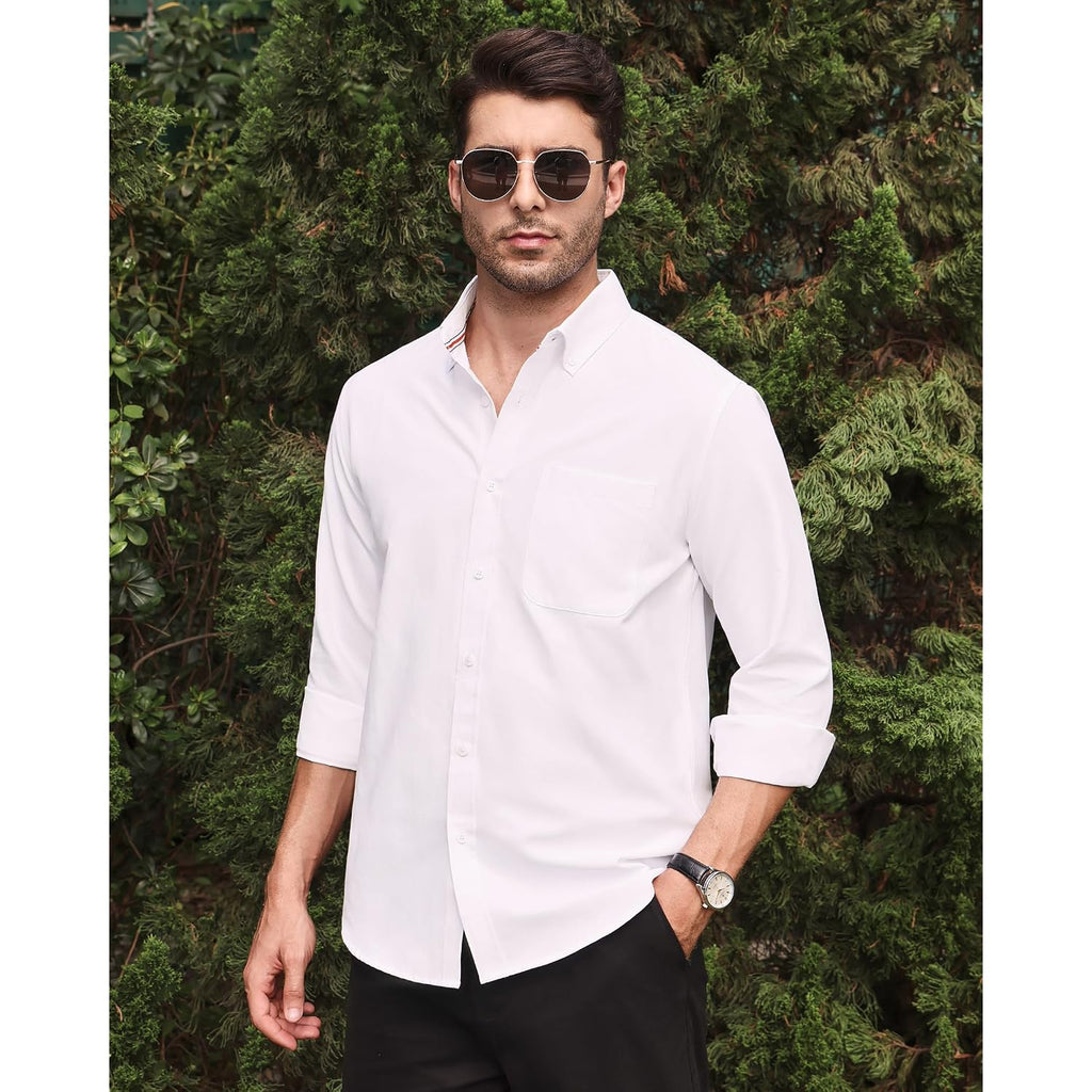 Alimens & Gentle Mens Solid Oxford Shirt Long Sleeve Dress Shirt Work Casual Button Down Shirts With Pocket