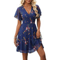 Guberry Womens Spring Summer Casual Floral Wrap V Neck Stretchy Mesh Dress Modest Wedding Guest Dress