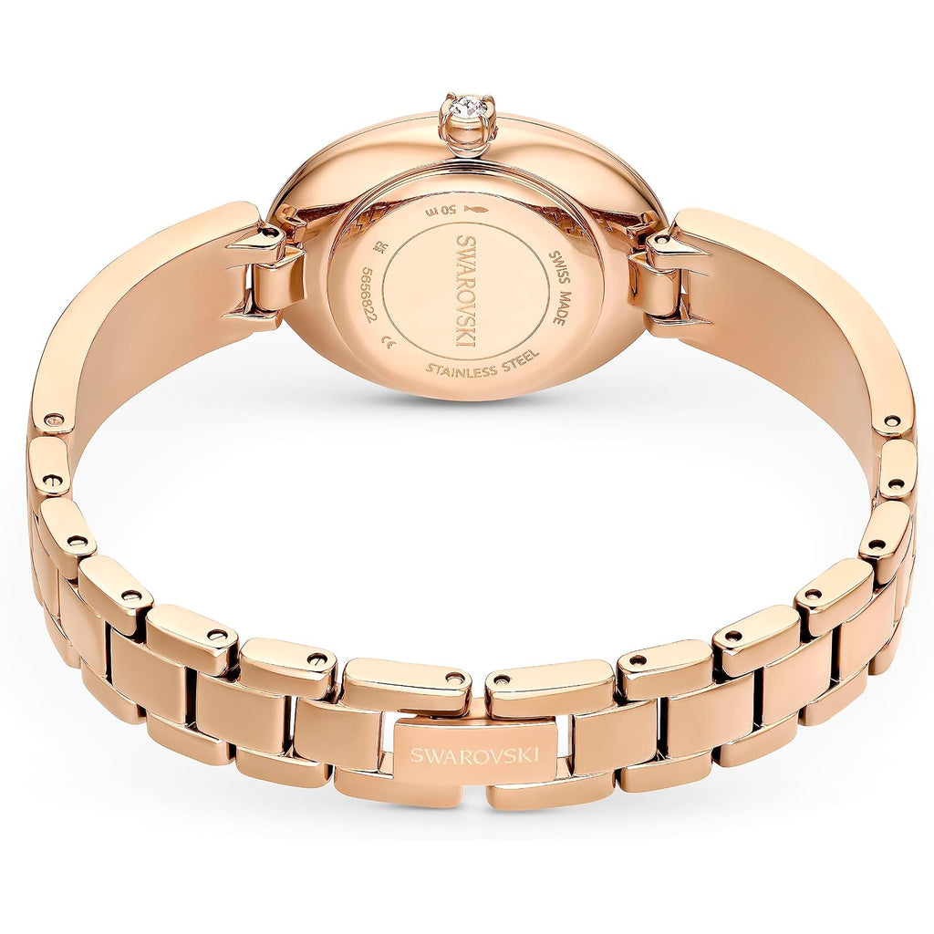 Swarovski Crystal Rock Oval Watch, Metal Bracelet, Blue, Rose Gold-Tone Finish, Swiss Made, Part Of The Crystal Rock Watch Collection