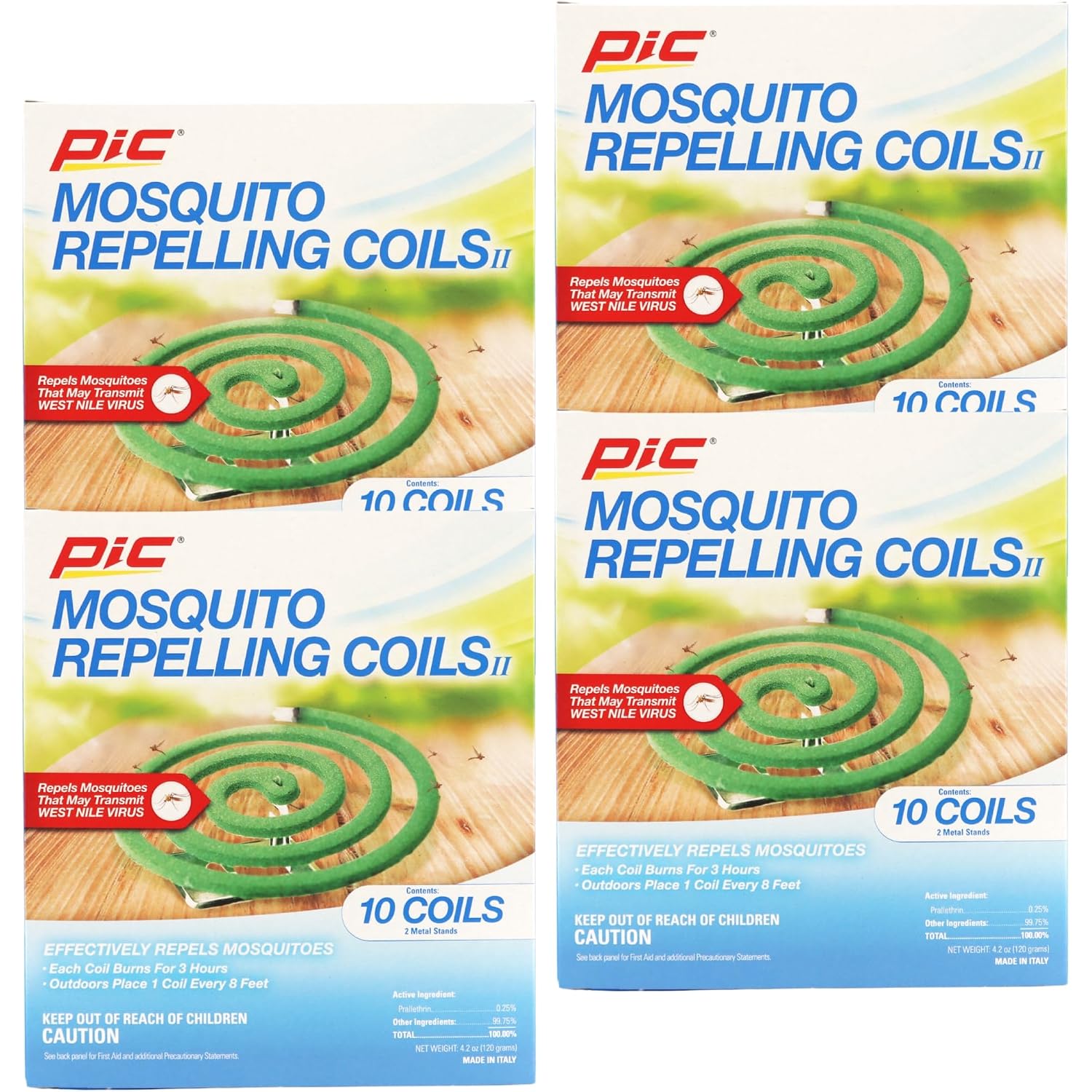 Pic Mosquito Repelling Coils, Outdoor Mosquito Repellent, Up To 3 Hours Protection, 8-Feet Area Coverage, Suitable For Patio, Porch, Backyard & Outdoor Use, 40 Coils (4 Packs Of 10)