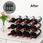 Countertop Wine Rack - 12 Bottle Freestanding Wine Bottle Holder Stand - 3 Tier Wooden Wine Storage Rack - Walnut Wavy Wine Organizer For Cabinet Pantry Home Kitchen Bar