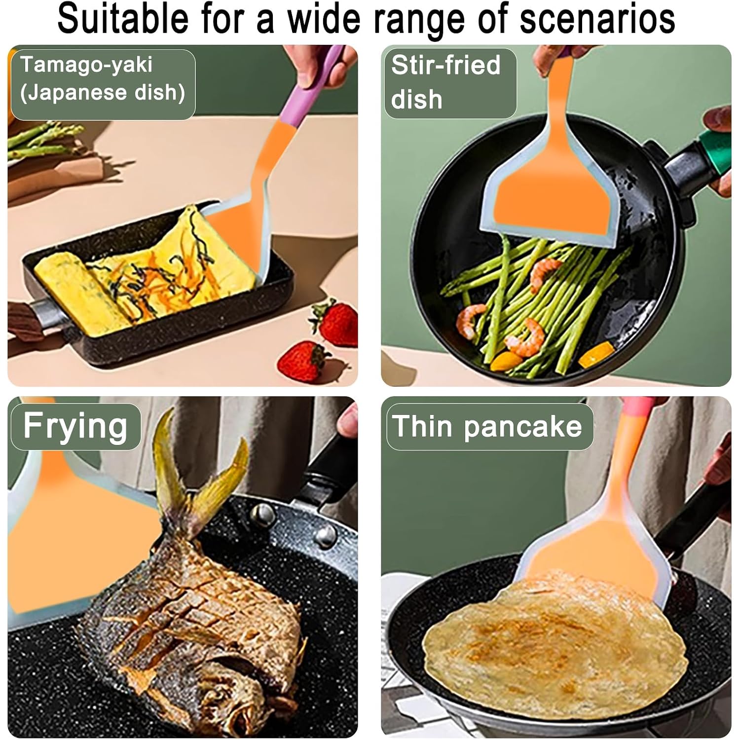 10Inch Of Silicone Spatula, For Nonstick Cookware Flat Wide Pancake Multifunction Spatula Food Turner Heat Resistant Kitchen Omlet Flipper For Egg Tamales Pizza (Orange)