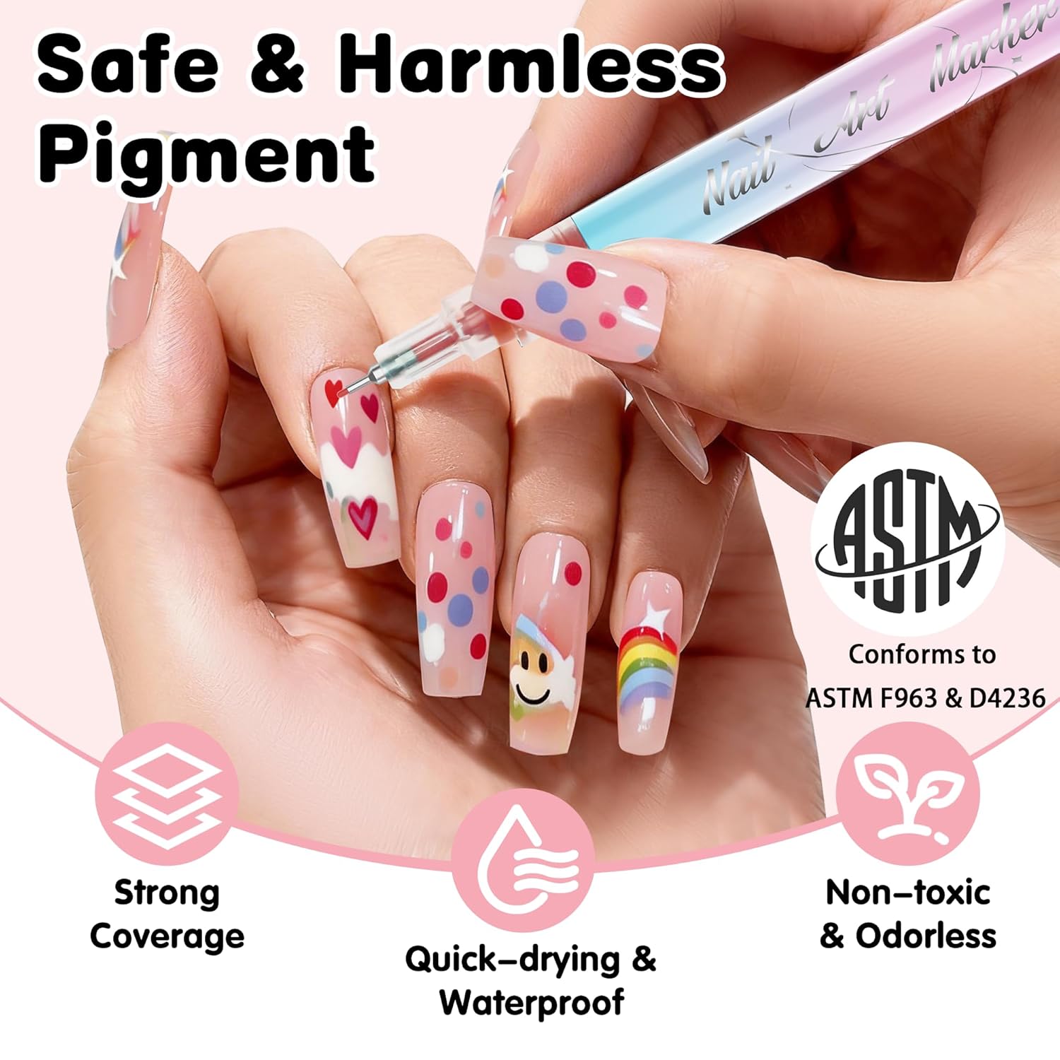 12 Colors Nail Art Pens Set, 0.5mm Ultra-Fine Tip Nail Polish Pens for Drawing Dotting Painting Liner, Quick Dry Non-Toxic Nail Art Markers for DIY Nail Art Crafts, Home, and Salon Use
