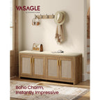 Vasagle Ellan Collection - Boho Shoe Bench With Cushion, Entryway Storage Bench With 4 Rattan-Look Cabinet Doors, Rounded Corners, Adjustable Shelf, For Bedroom Under Window, Natural Brown Ulsb502Kc01