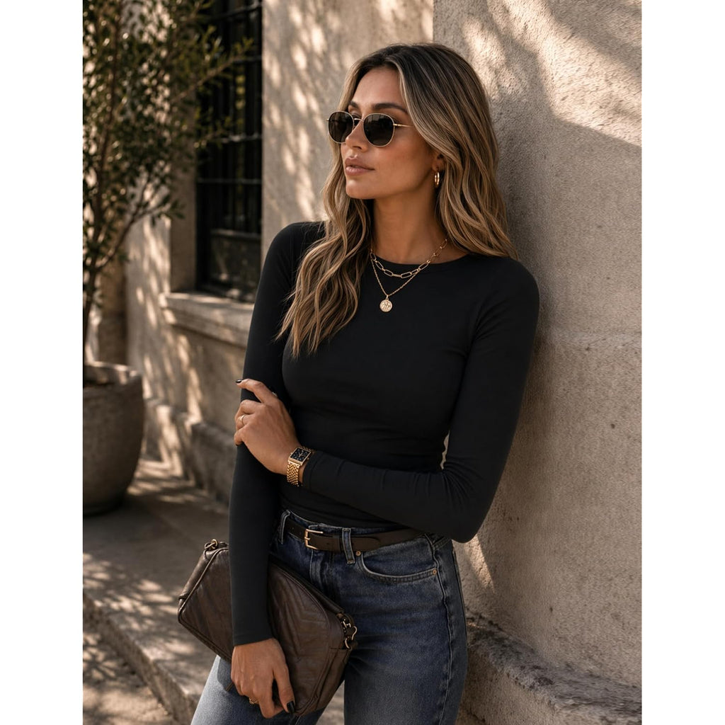 Zeagoo Women Long Sleeve Shirts Fitted Going Out Tops Crop Basic Tee Casual Work Clothes Trendy Fall Outfits Xs-Xl