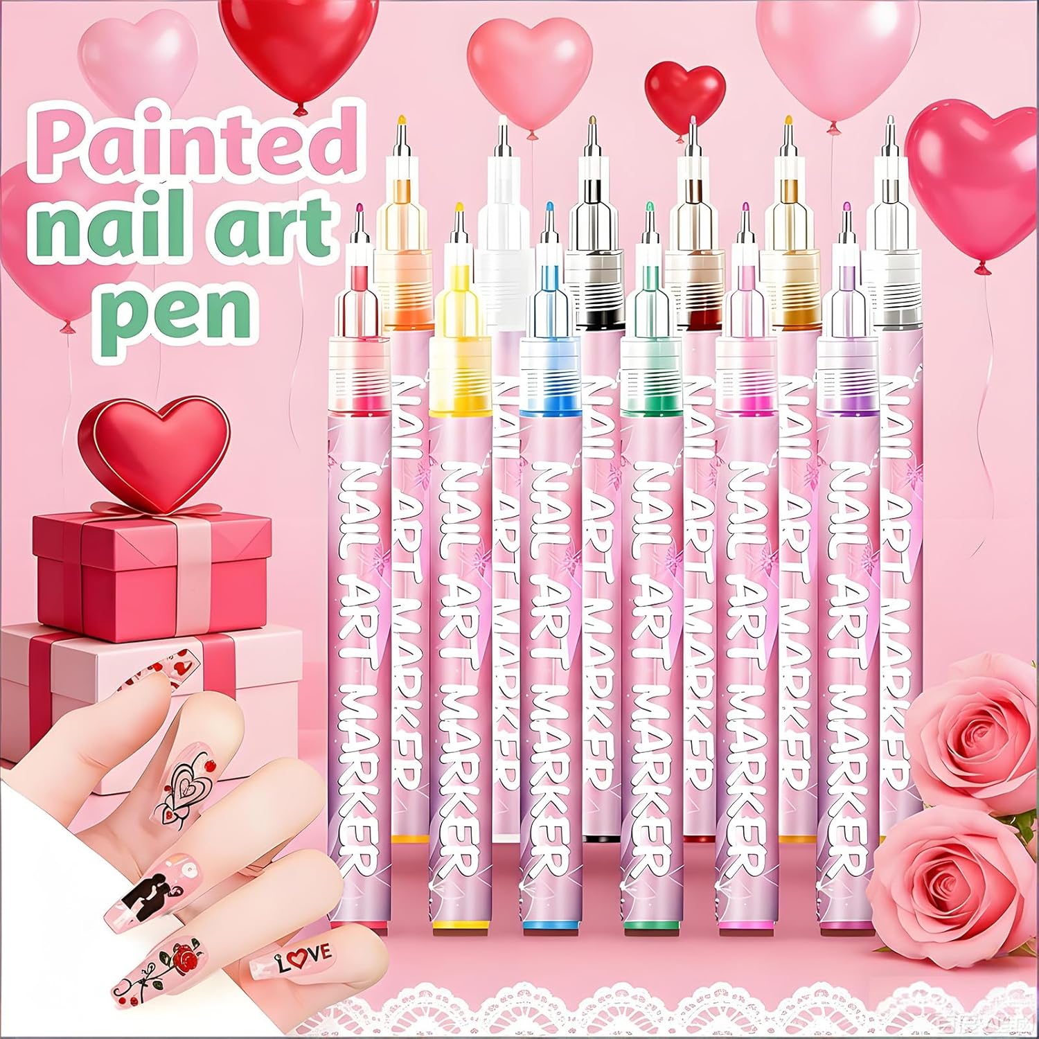 Nail Art Pens 12 Colors - 3D Quick-Dry Nail Art Markers for Kids, Girls, Drawing Painting Liner Brush for Painting, Drawing, Lines & Designs, Gifts for Women Girls