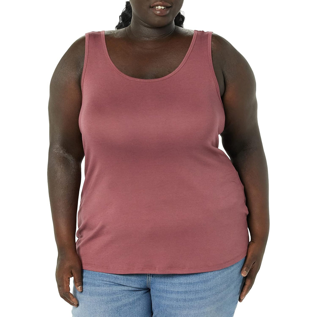 Amazon Essentials Women's Plus Size Slim Fit Scoop Neck Tank Top, Multipacks