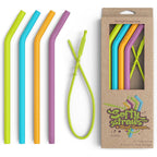 Wide Premium Reusable Silicone Drinking Straws + Patented Straw Squeegee - 9” Long With Curved Bend For 20 30 32 Oz Tumblers Non Rubber, Flexible, Safe For Kids/Toddlers, Smoothie