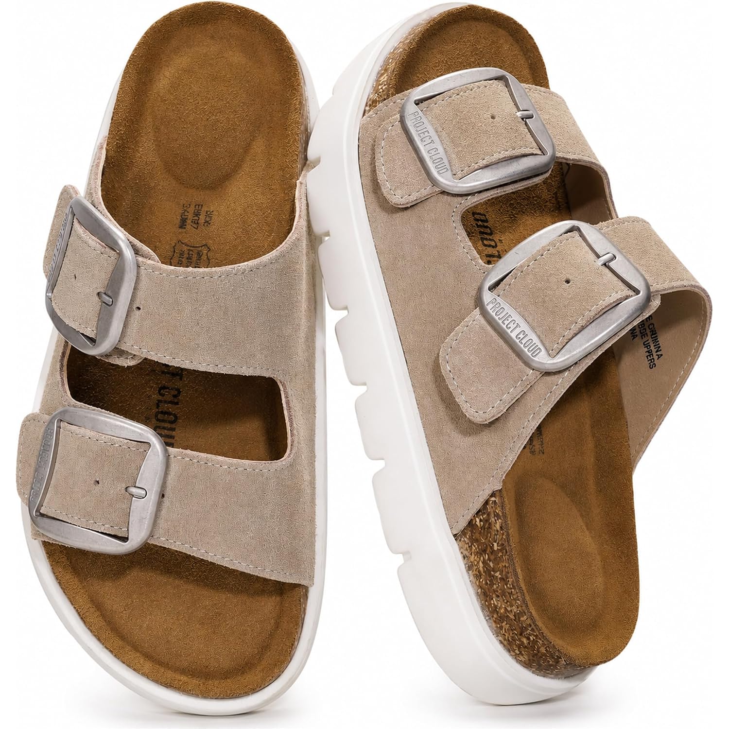 Project Cloud 100% Genuine Leather Platform Sandals Women Footwear - Wedge Chunky Slides For Women 2026 With Memory Foam Insole & Cork Footbed Womens Sandals (Greecechunky)