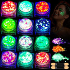 Teenitor 12 Colors Glow in The Dark Glitter Gel, Face Glitter Body Glitter Gel Hair Glitter for UV Black Light Carnival Makeup Raves Festivals