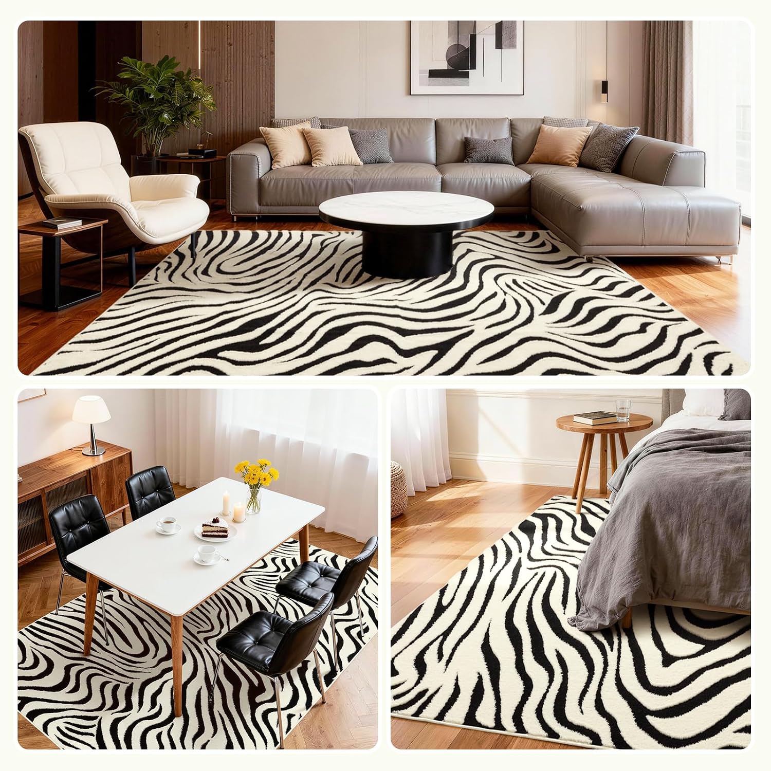 5×7 Ft Area Rugs For Living Room: Modern Washable Rug - Abstract Black And Cream White Rug For Bedroom Dining Room Office Playroom Nursery Home Decor - Nonslip Non-Shedding Striped Rugs