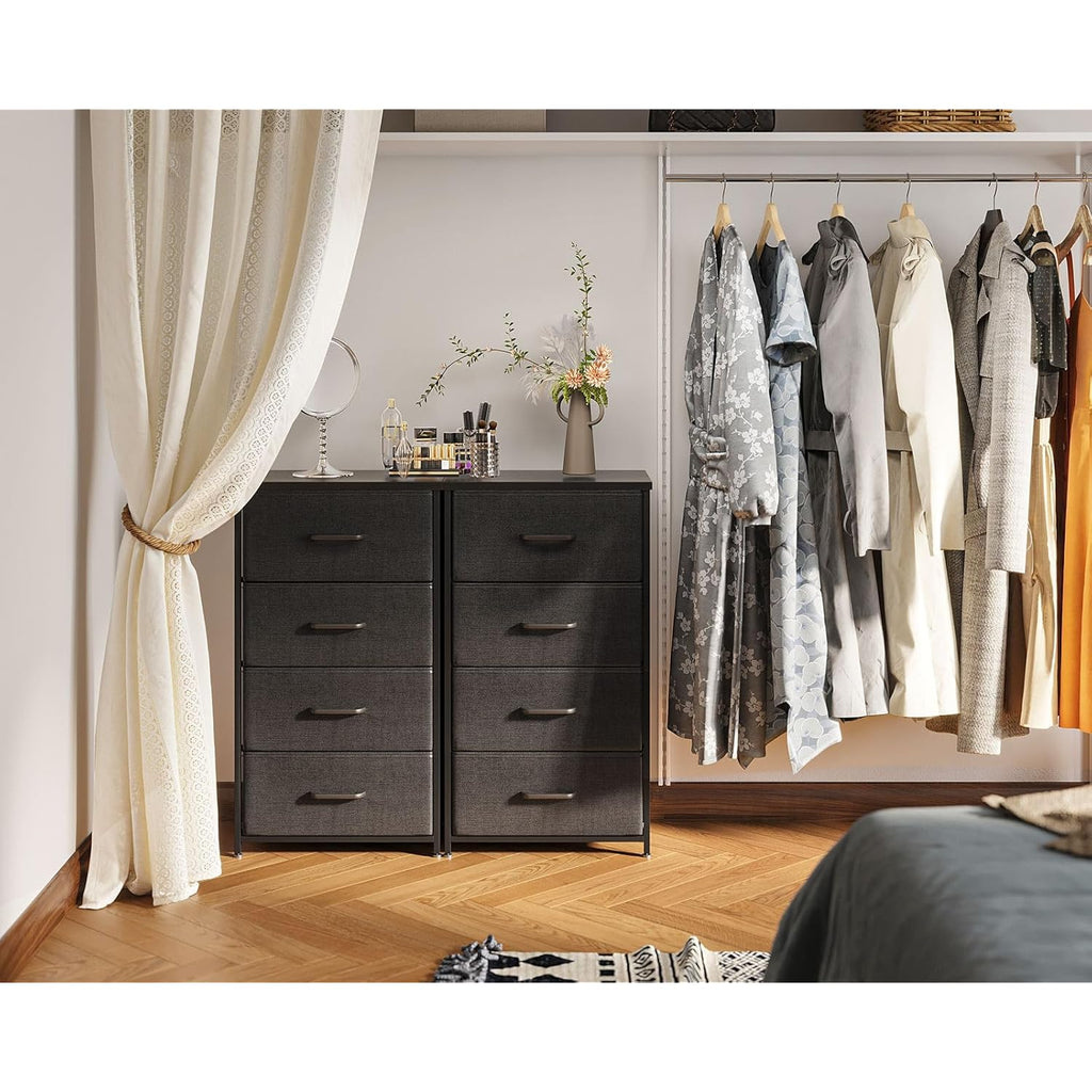 AODK Dresser for Bedroom with 4 Storage Drawers, Small Dressers Chest of Drawers Fabric Dresser with Sturdy Steel Frame, Black