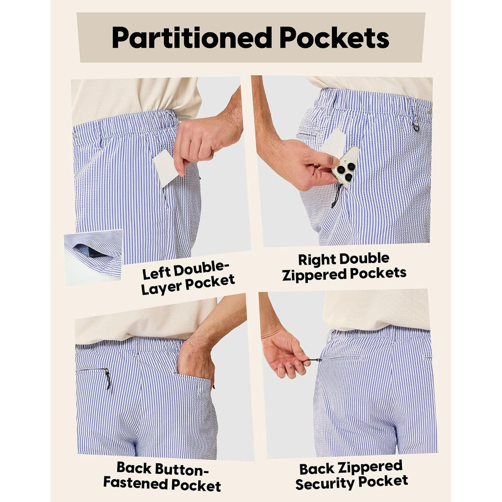 Maamgic Men'S 5/7 Inch Seersucker Shorts Casual - 6 Pockets Mens Summer Dress Drawstring Stretch Quick Dry Work Beach Shorts