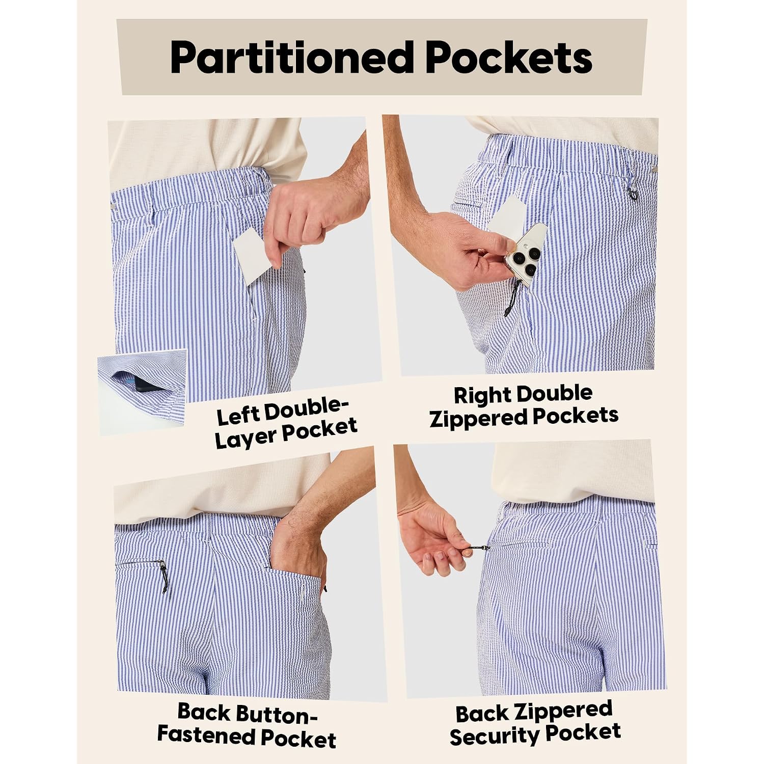 Maamgic Men'S 5/7 Inch Seersucker Shorts Casual - 6 Pockets Mens Summer Dress Drawstring Stretch Quick Dry Work Beach Shorts