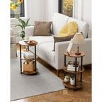 Round Small Side Table - 3 Tier Oval Accent Table for Small Spaces, Rustic Wood and Metal Couch End Table, Nightstand for Bedroom or End Table Living Room, Easy to Assemble, Rustic Brown