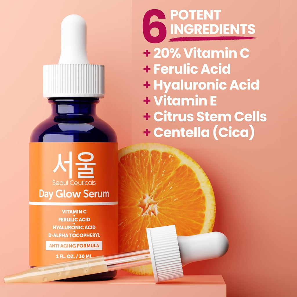 Seoulceuticals Korean Skin Care 20% Vitamin C Hyaluronic Acid Serum + Ce Ferulic Acid - Potent Anti Aging, Anti Wrinkle Korean Beauty 1Oz