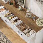 Hostack 71"W Farmhouse Kitchen Sideboard Buffet Cabinet With Storage, White | Large Coffee Bar Cabinet With 3 Wide Drawers, Long Buffet Table With Shelves, Kitchen Storage Cabinet For Dining Room