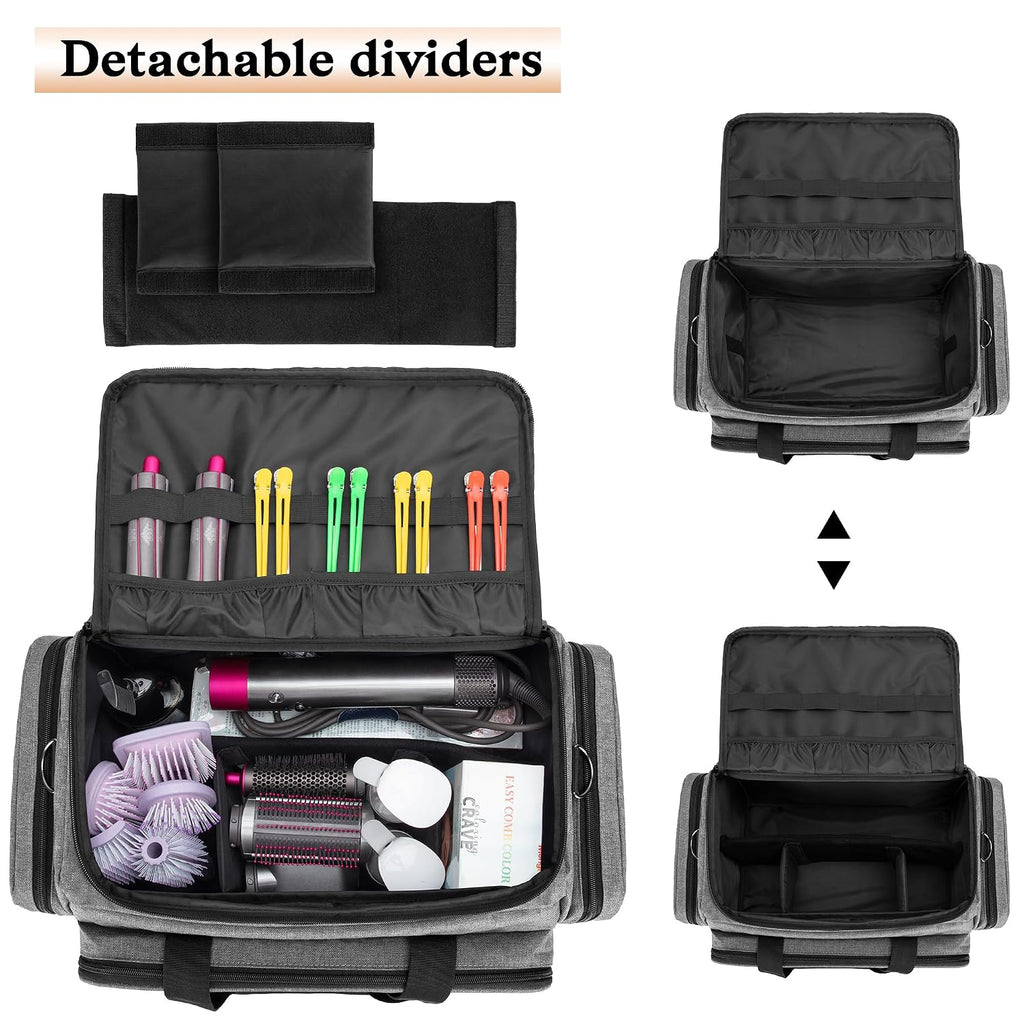 Large Capacity Hairdresser Bag With Adjustable Dividers, Travel Barber Case Holds Various Hair Cutting Tools (No Accessories), Gray