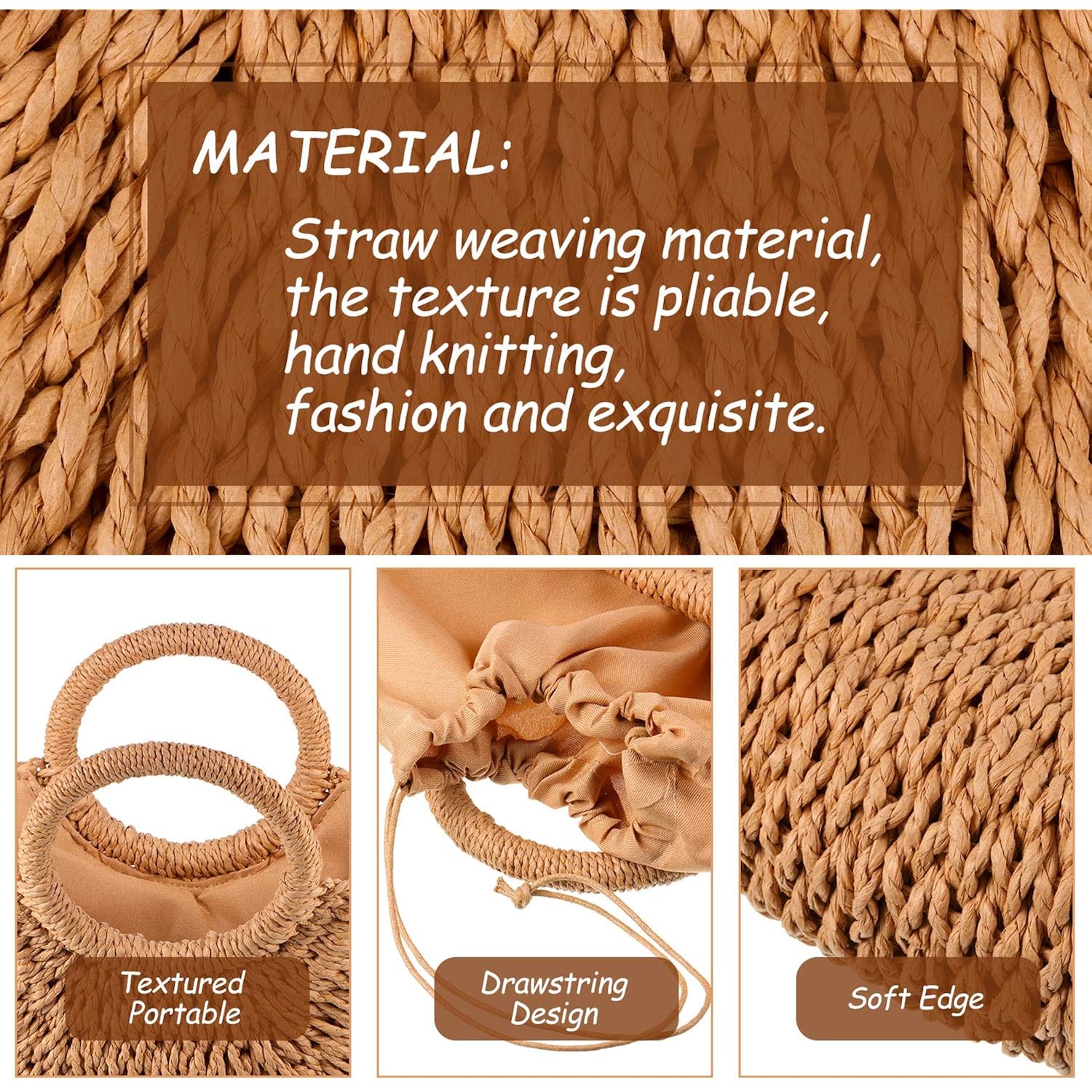 Frienda Straw Tote Bag Summer Beach Bag Handmade Straw Rattan Woven Handbag for Women Travel