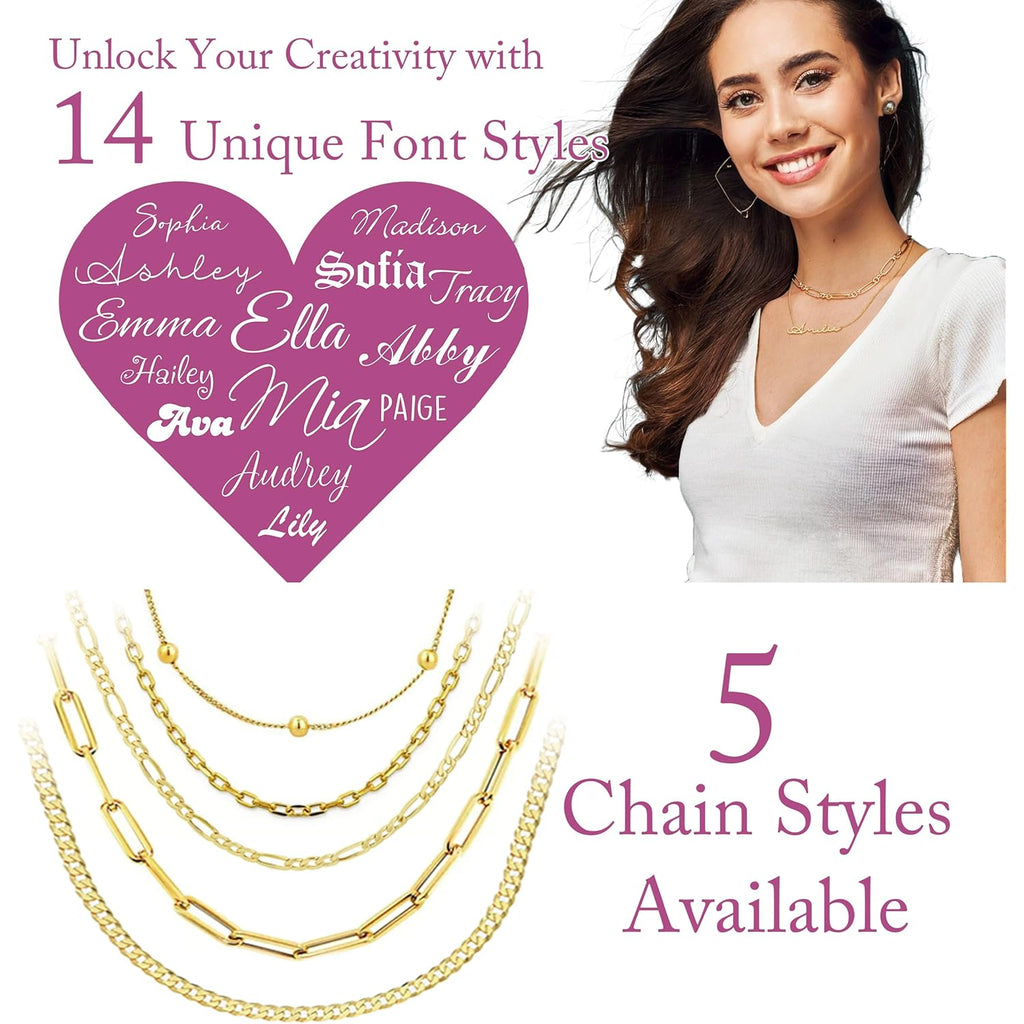 Custom Name Necklace - 925 Sterling Silver & 316 Stainless Steel, 14 Fonts & Multi-Language Options, 4 Colors, 5 Chain Styles, Personalized Gift with Premium Box