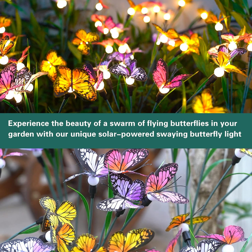 Tonulax Solar Garden Lights - 2 Pack Swaying Butterfly Light, Swaying In The Wind, Solar Outdoor Lights, Yard Patio Pathway Decoration, High Flexibility Iron Wire & Realistic Butterflies