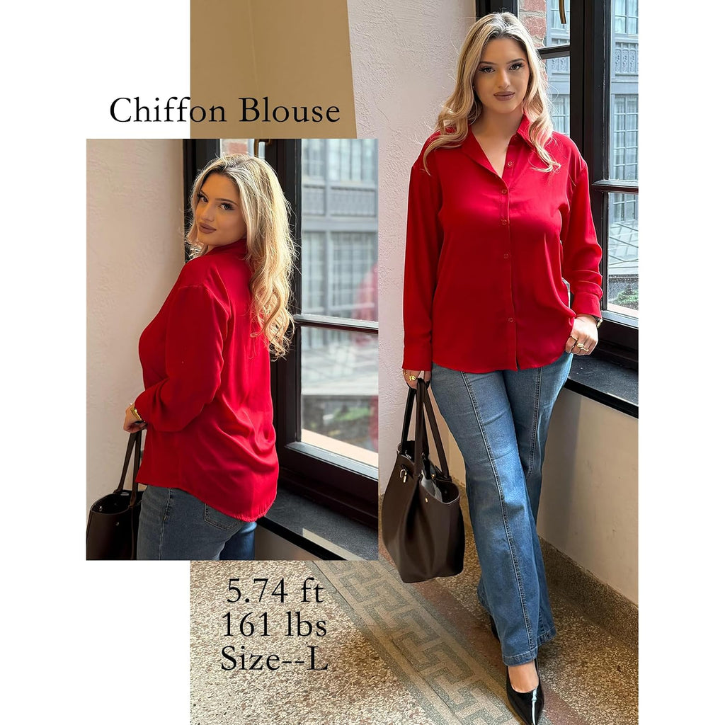 Zeagoo Button Down Shirts For Women Dressy Casual Floral Printed Collared Chiffon Blouse Long Sleeve Business Work Tops
