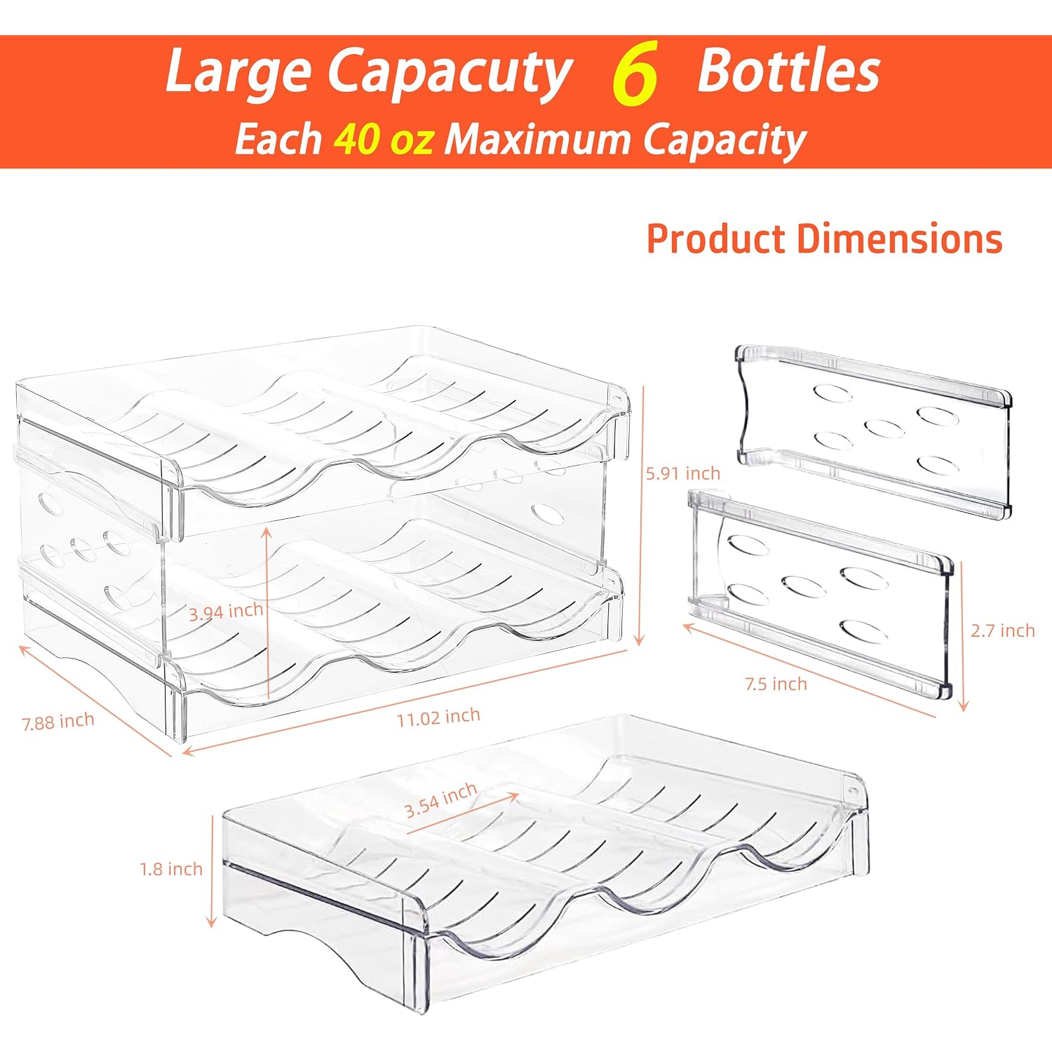 Stackable Wine Rack,Wine Bottle Holder For Inside Cabinet,For Pantry,Refrigerator,Countertop Organization-2 Tiers For 6 Bottles
