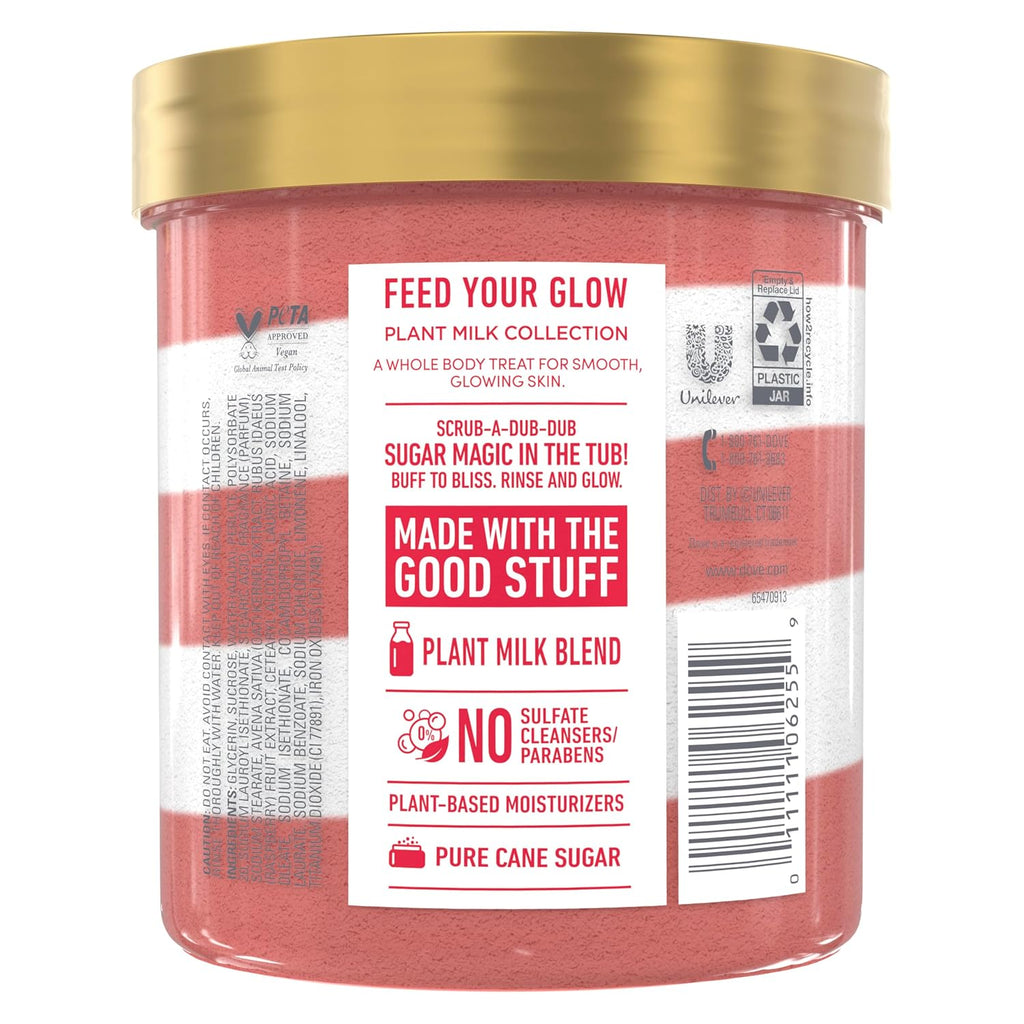 Dove Sugar Body Scrub Oat Milk & Berry Brulee For Women For Exfoliated & Hydrated Skin 15 Oz