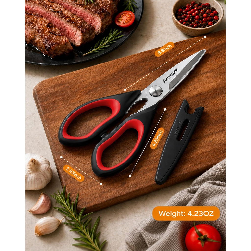 Astercook Kitchen Scissors 3 Pack, Heavy Duty All Purpose Kitchen Shears For Food And Packaging, Stainless Steel Food Scissors For Meat, Poultry, Herbs And Vegetables, Dishwasher Safe