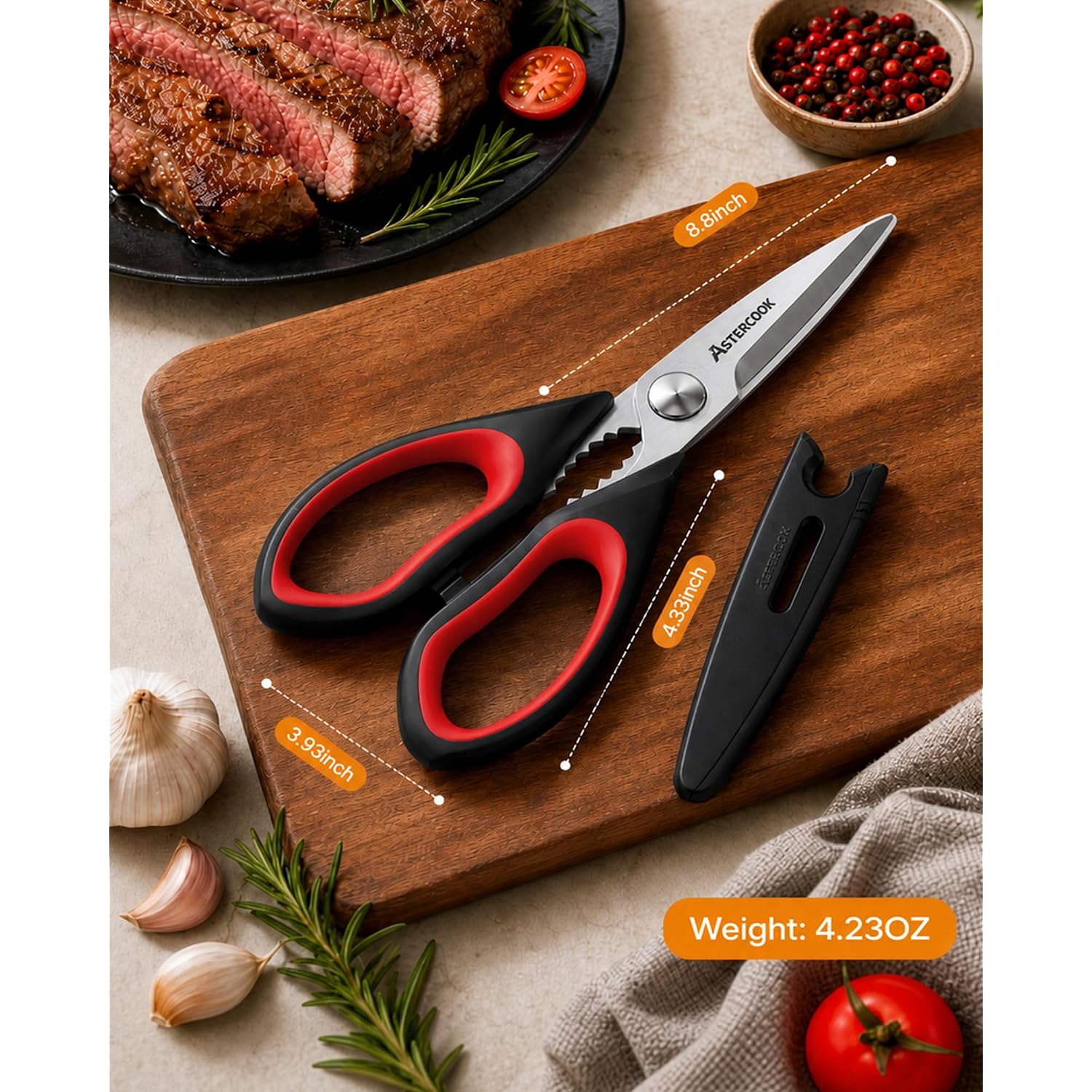 Astercook Kitchen Scissors 3 Pack, Heavy Duty All Purpose Kitchen Shears For Food And Packaging, Stainless Steel Food Scissors For Meat, Poultry, Herbs And Vegetables, Dishwasher Safe