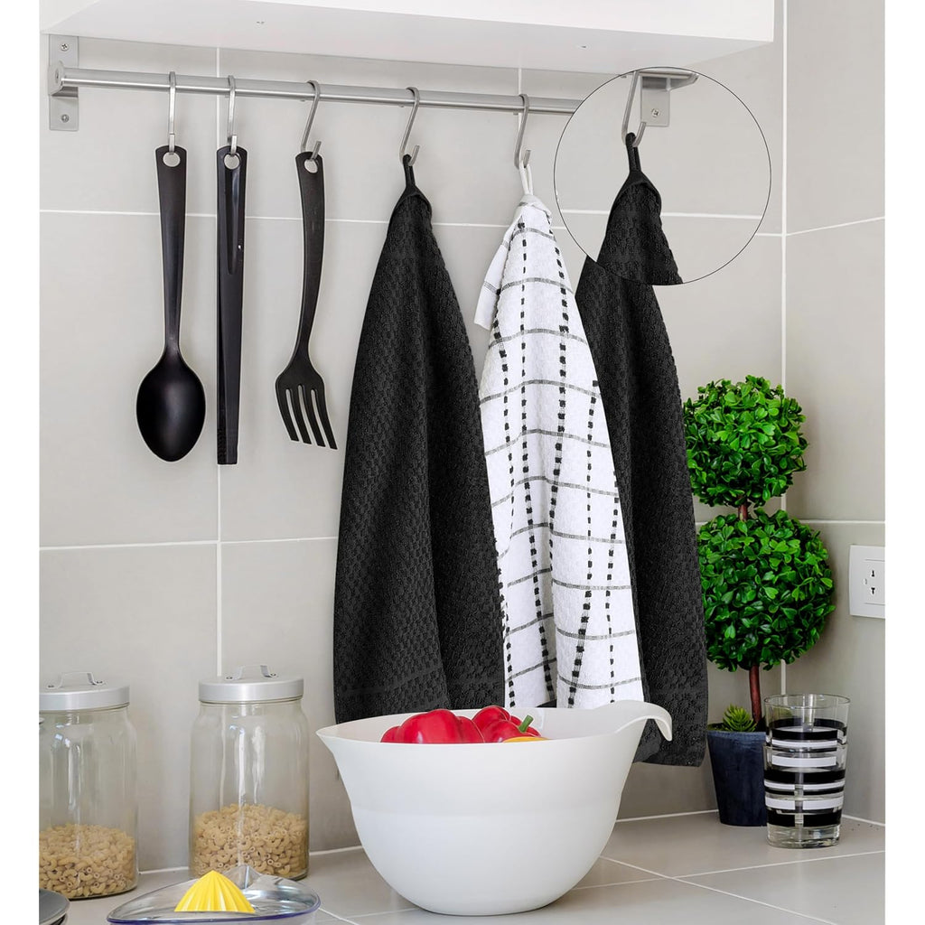 Utopia Towels - Kitchen Towels 12 Pack, 15 x 25 Inches, 100% Ring Spun Cotton Super Soft and Absorbent Linen Dish, Tea and Bar Towels Set, Black