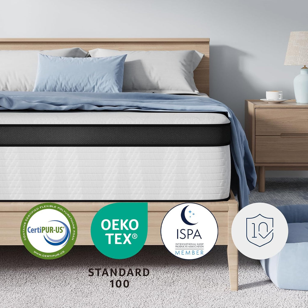 Avenco Twin Mattress, 10 Inch Medium Firm Twin Size Mattress In A Box, Hybrid Mattresses With Smarts™ Coil Pocket Springs For Motion Isolation, Strong Edge Support, Certipur-Us Certified