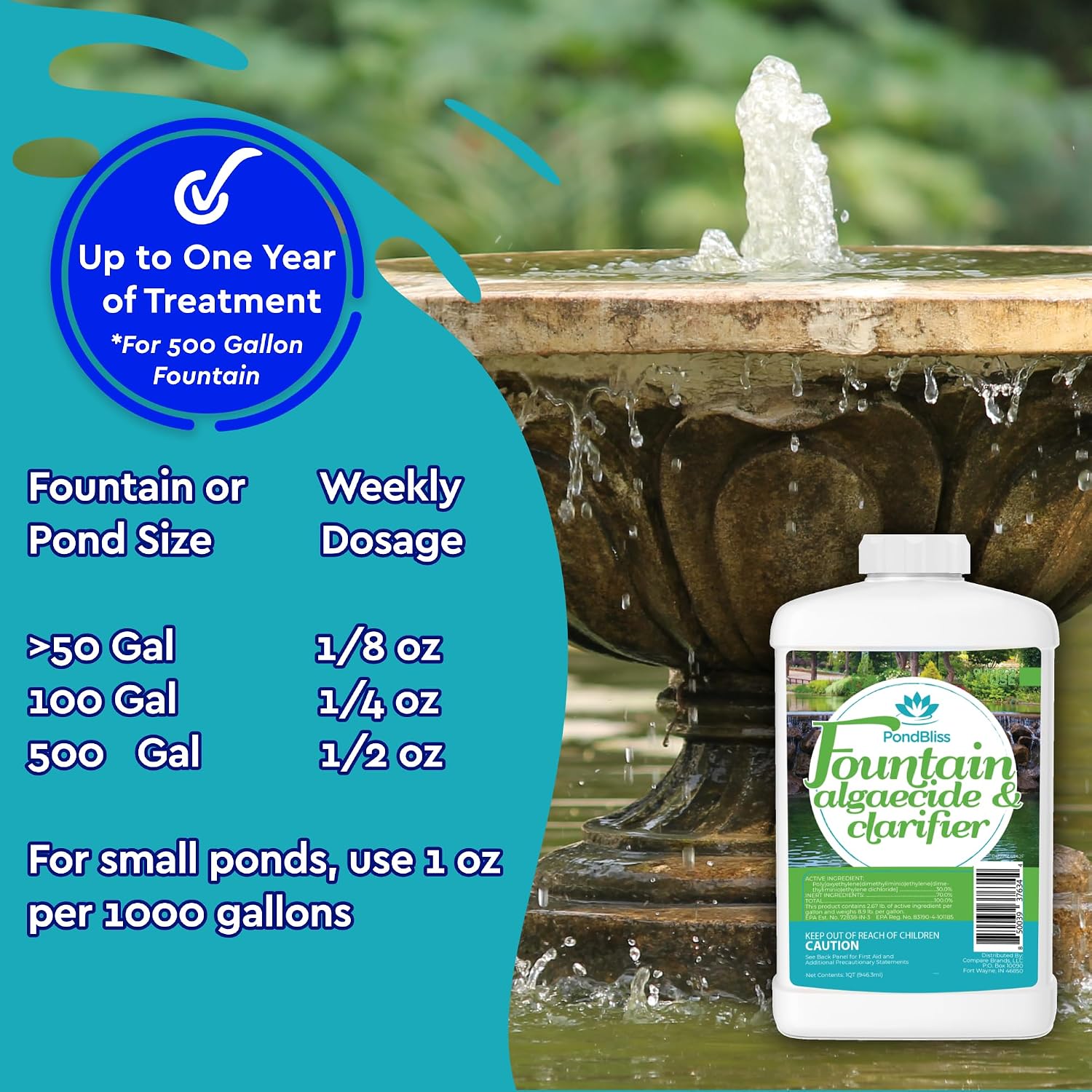Algaecide For Fountains – Clarify And Controls Algae For Large And Small Fountain (8 Oz)