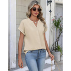 Button Down Shirts for Women Short Sleeve Tops V Neck Collar Blouses Business Casual Outfits