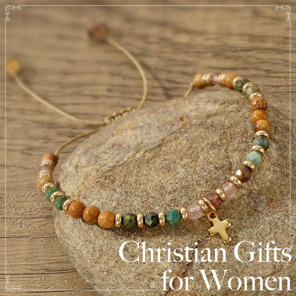 Pavolini Christian Gifts for Women, Mothers Day Gifts for Mom, Cross Bracelet, Christian Gifts, Inspirational Gifts for Women, Natural Stone Beaded Bracelets, Religious Gifts for Woman